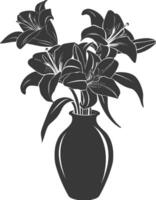 AI generated Silhouette Lily flower in the vase black color only vector