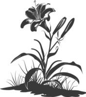 AI generated Silhouette Lily flower in the ground black color only vector