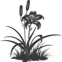 AI generated Silhouette Lily flower in the ground black color only vector