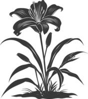 AI generated Silhouette Lily flower in the ground black color only vector