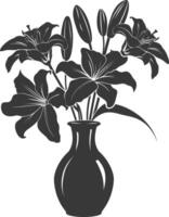 AI generated Silhouette Lily flower in the vase black color only vector