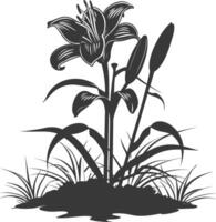 AI generated Silhouette Lily flower in the ground black color only vector