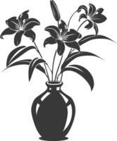 AI generated Silhouette Lily flower in the vase black color only vector