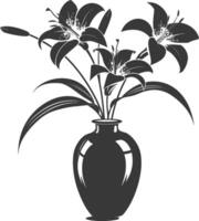 AI generated Silhouette Lily flower in the vase black color only vector