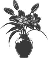 AI generated Silhouette Lily flower in the vase black color only vector