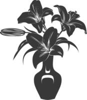 AI generated Silhouette Lily flower in the vase black color only vector