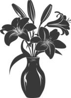 AI generated Silhouette Lily flower in the vase black color only vector