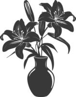 AI generated Silhouette Lily flower in the vase black color only vector