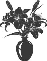 AI generated Silhouette Lily flower in the vase black color only vector