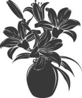 AI generated Silhouette Lily flower in the vase black color only vector