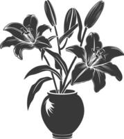 AI generated Silhouette Lily flower in the vase black color only vector