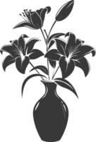 AI generated Silhouette Lily flower in the vase black color only vector