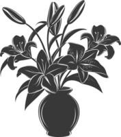 AI generated Silhouette Lily flower in the vase black color only vector