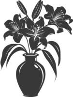 AI generated Silhouette Lily flower in the vase black color only vector