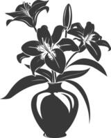 AI generated Silhouette Lily flower in the vase black color only vector