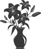 AI generated Silhouette Lily flower in the vase black color only vector