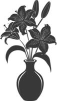 AI generated Silhouette Lily flower in the vase black color only vector