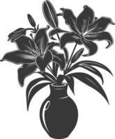 AI generated Silhouette Lily flower in the vase black color only vector