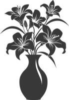 AI generated Silhouette Lily flower in the vase black color only vector