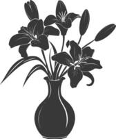 AI generated Silhouette Lily flower in the vase black color only vector