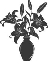 AI generated Silhouette Lily flower in the vase black color only vector