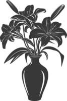 AI generated Silhouette Lily flower in the vase black color only vector