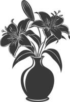 AI generated Silhouette Lily flower in the vase black color only vector