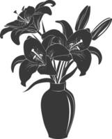 AI generated Silhouette Lily flower in the vase black color only vector