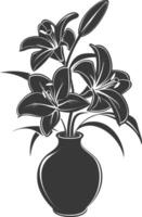 AI generated Silhouette Lily flower in the vase black color only vector