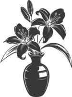 AI generated Silhouette Lily flower in the vase black color only vector