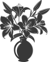 AI generated Silhouette Lily flower in the vase black color only vector