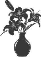 AI generated Silhouette Lily flower in the vase black color only vector