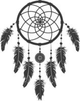 AI generated Silhouette Scandinavian Unique Dreamcatcher black color only vector