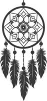 AI generated Silhouette Scandinavian Unique Dreamcatcher black color only vector