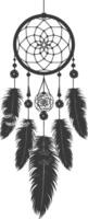 AI generated Silhouette Scandinavian Unique Dreamcatcher black color only vector