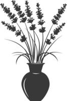 AI generated Silhouette lavender flower in the vase black color only vector