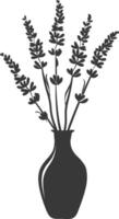 AI generated Silhouette lavender flower in the vase black color only vector