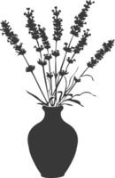 AI generated Silhouette lavender flower in the vase black color only vector