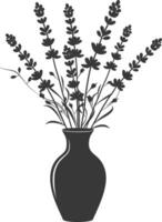 AI generated Silhouette lavender flower in the vase black color only vector