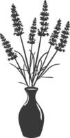 AI generated Silhouette lavender flower in the vase black color only vector