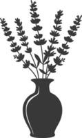 AI generated Silhouette lavender flower in the vase black color only vector