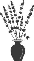 AI generated Silhouette lavender flower in the vase black color only vector