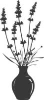 AI generated Silhouette lavender flower in the vase black color only vector