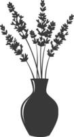 AI generated Silhouette lavender flower in the vase black color only vector