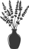 AI generated Silhouette lavender flower in the vase black color only vector