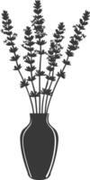 AI generated Silhouette lavender flower in the vase black color only vector