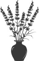 AI generated Silhouette lavender flower in the vase black color only vector