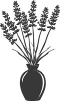 AI generated Silhouette lavender flower in the vase black color only vector