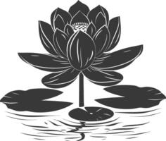 AI generated Silhouette lotus flower in the water black color only vector