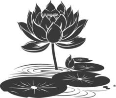 AI generated Silhouette lotus flower in the water black color only vector